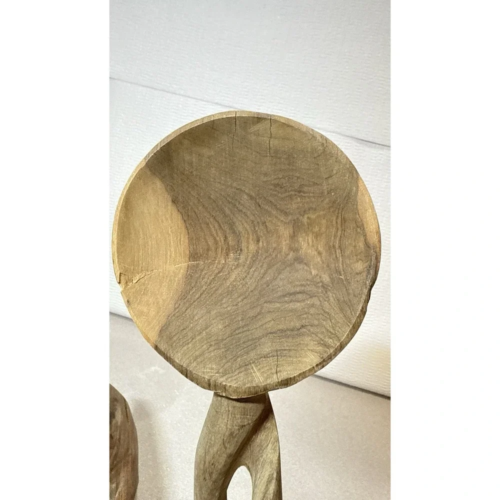 Vintage Teak Wood Salad Serving‎ Fork Spoon Carved Twisted Handles Utensils Used